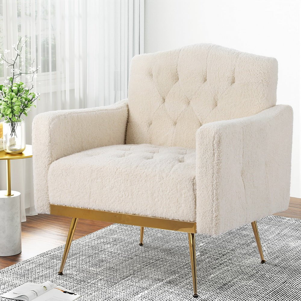 Armchair Boucle Beige Nicole - Furniture > Bar Stools & Chairs - Rivercity House & Home Co. (ABN 18 642 972 209) - Affordable Modern Furniture Australia
