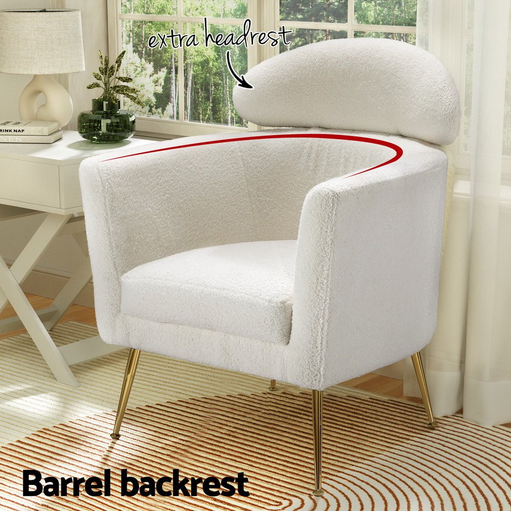 Armchair Boucle Fabric White Yoli - Furniture > Bar Stools & Chairs - Rivercity House & Home Co. (ABN 18 642 972 209) - Affordable Modern Furniture Australia