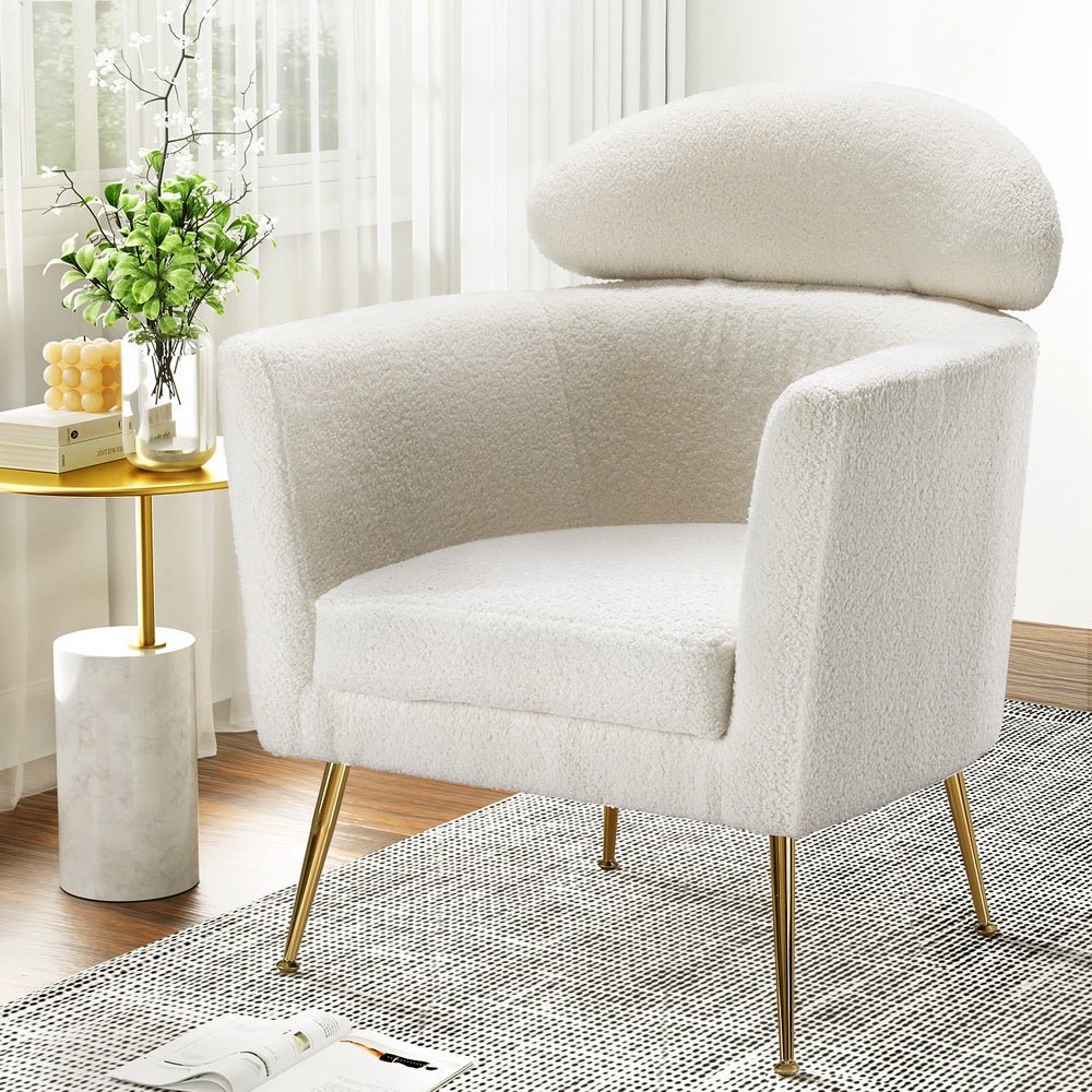 Armchair Boucle Fabric White Yoli - Furniture > Bar Stools & Chairs - Rivercity House & Home Co. (ABN 18 642 972 209) - Affordable Modern Furniture Australia