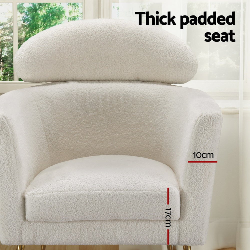 Armchair Boucle Fabric White Yoli - Furniture > Bar Stools & Chairs - Rivercity House & Home Co. (ABN 18 642 972 209) - Affordable Modern Furniture Australia