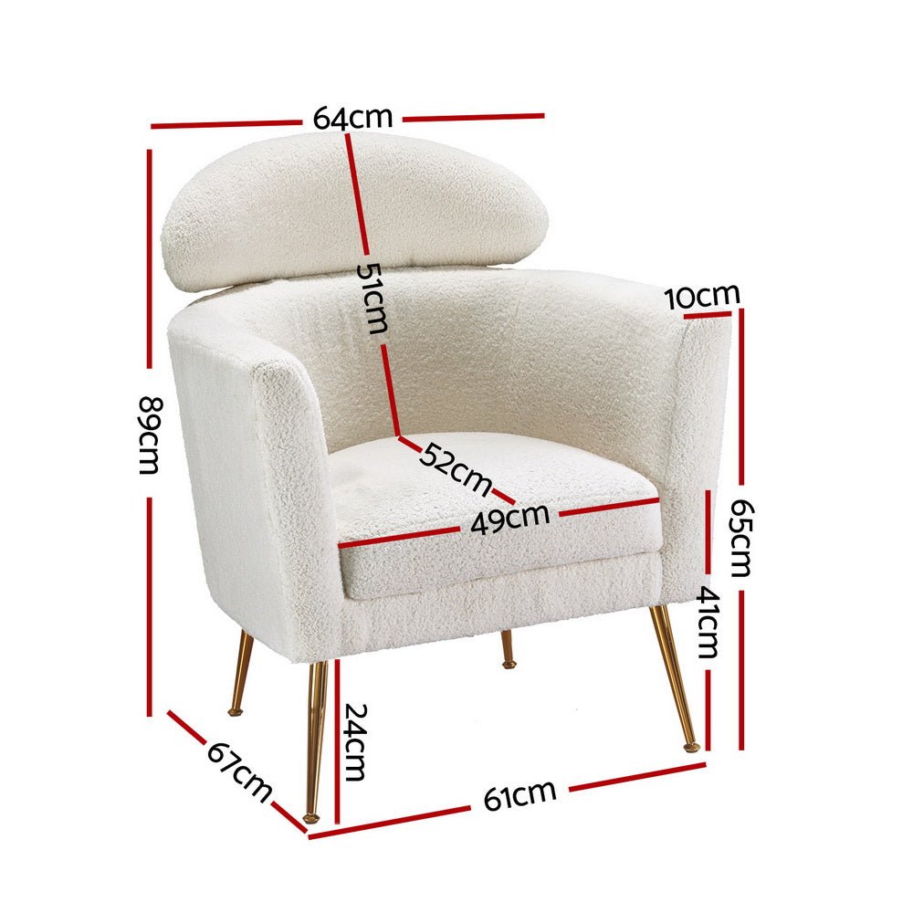 Armchair Boucle Fabric White Yoli - Furniture > Bar Stools & Chairs - Rivercity House & Home Co. (ABN 18 642 972 209) - Affordable Modern Furniture Australia