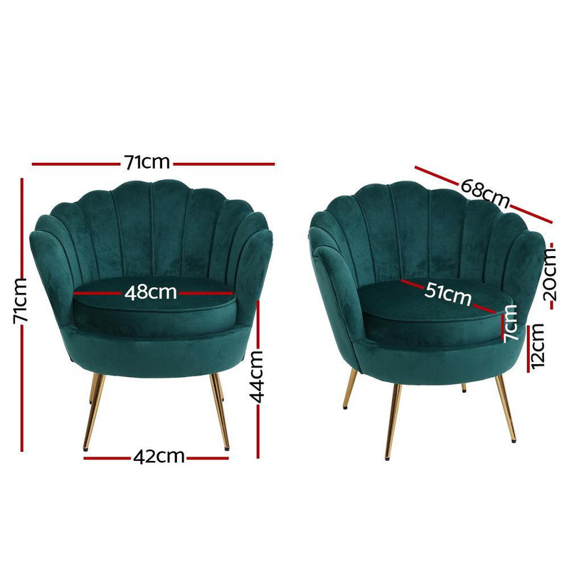 Armchair Lounge Chair Accent Armchairs Retro Lounge Accent Chair Single Sofa Velvet Shell Back Seat Green - Rivercity House & Home Co. (ABN 18 642 972 209) - Affordable Modern Furniture Australia