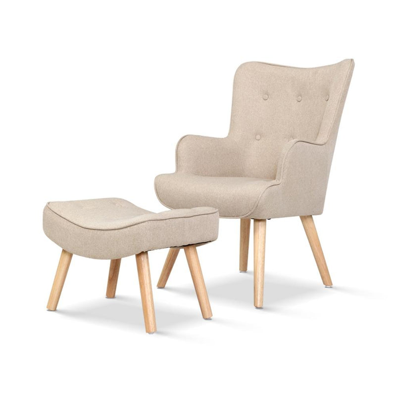 Armchair Lounge Chair Fabric Sofa Accent Chairs and Ottoman Beige - Rivercity House & Home Co. (ABN 18 642 972 209) - Affordable Modern Furniture Australia