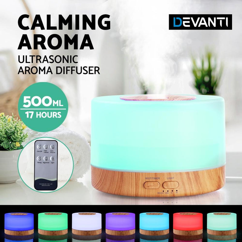 Aroma Diffuser Aromatherapy LED Night Light 500ml Remote Control - Rivercity House & Home Co. (ABN 18 642 972 209) - Affordable Modern Furniture Australia