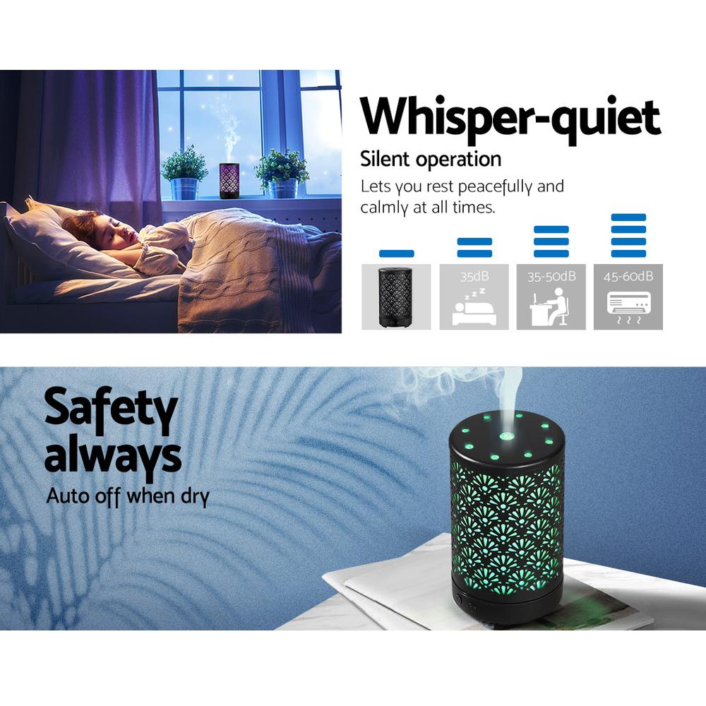 Aroma Diffuser Aromatherapy Metal Cover Ultrasonic Cool Mist 100ml Remote Control Black - Rivercity House & Home Co. (ABN 18 642 972 209) - Affordable Modern Furniture Australia