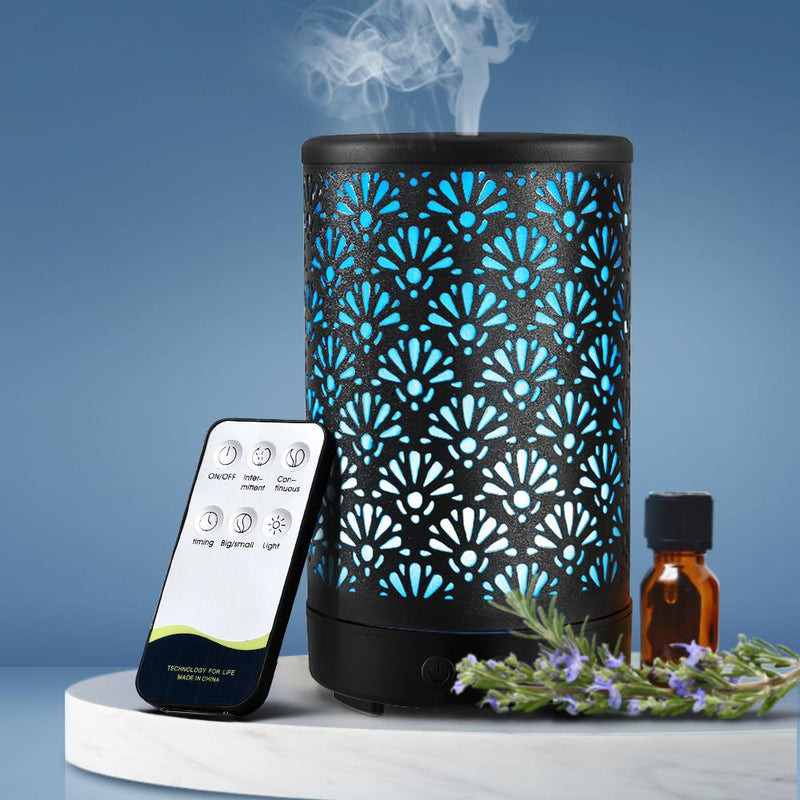 Aroma Diffuser Aromatherapy Metal Cover Ultrasonic Cool Mist 100ml Remote Control Black - Rivercity House & Home Co. (ABN 18 642 972 209) - Affordable Modern Furniture Australia