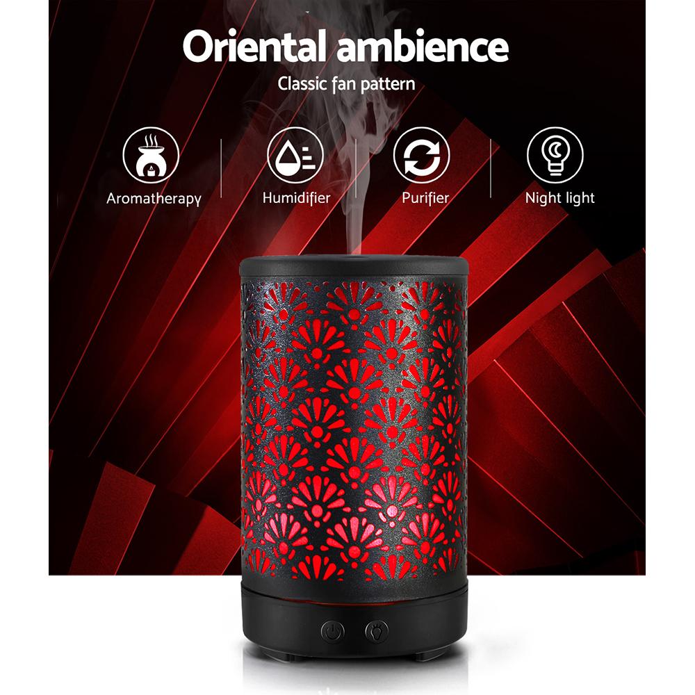 Aroma Diffuser Aromatherapy Metal Cover Ultrasonic Cool Mist 100ml Remote Control Black - Rivercity House & Home Co. (ABN 18 642 972 209) - Affordable Modern Furniture Australia