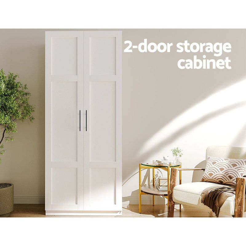 2 Door Wardrobe Bedroom Cupboard White - Furniture > Bedroom - Rivercity House & Home Co. (ABN 18 642 972 209) - Affordable Modern Furniture Australia