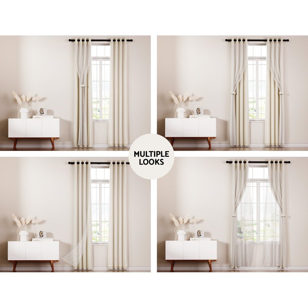 2X 132x160cm Blockout Sheer Curtains Beige - Home & Garden > Curtains - Rivercity House & Home Co. (ABN 18 642 972 209) - Affordable Modern Furniture Australia