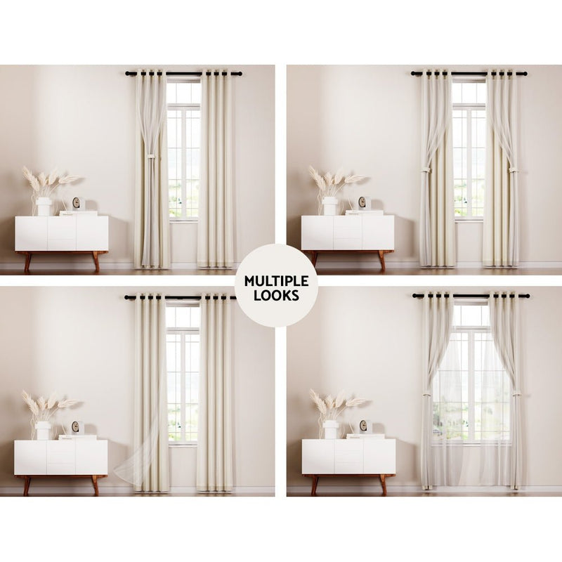 2X 132x160cm Blockout Sheer Curtains Beige - Home & Garden > Curtains - Rivercity House & Home Co. (ABN 18 642 972 209) - Affordable Modern Furniture Australia