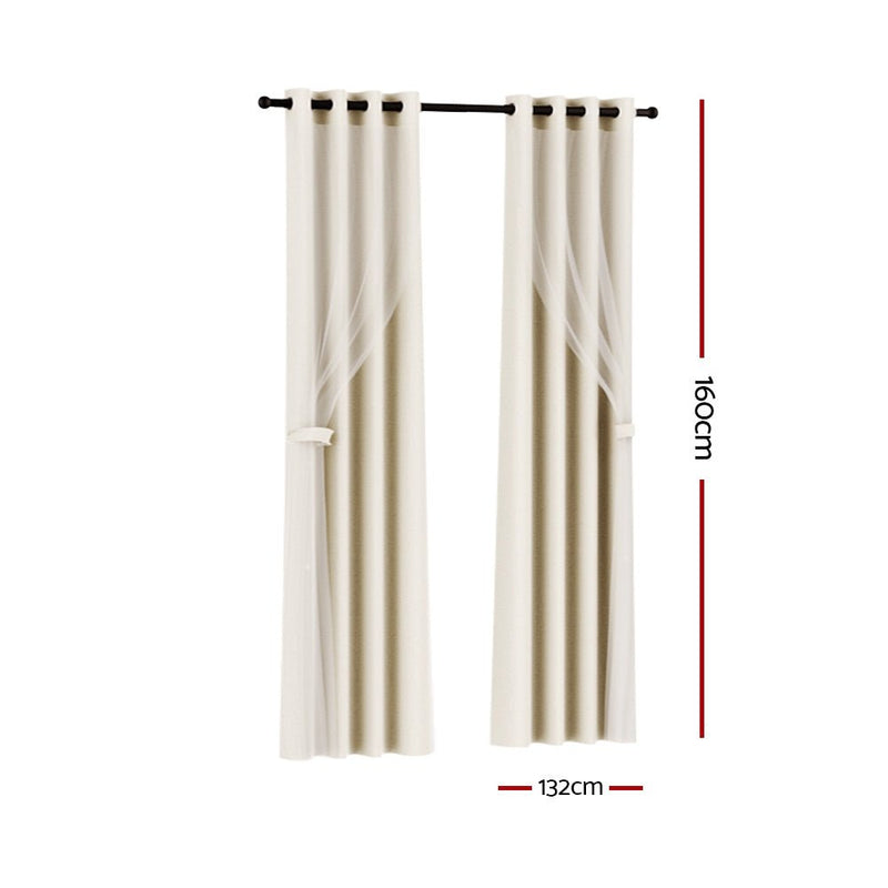 2X 132x160cm Blockout Sheer Curtains Beige - Home & Garden > Curtains - Rivercity House & Home Co. (ABN 18 642 972 209) - Affordable Modern Furniture Australia