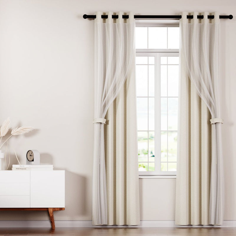 2X 132x160cm Blockout Sheer Curtains Beige - Home & Garden > Curtains - Rivercity House & Home Co. (ABN 18 642 972 209) - Affordable Modern Furniture Australia