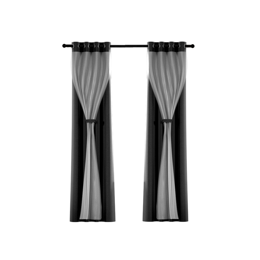 2X 132x160cm Blockout Sheer Curtains Black - Home & Garden > Curtains - Rivercity House & Home Co. (ABN 18 642 972 209) - Affordable Modern Furniture Australia