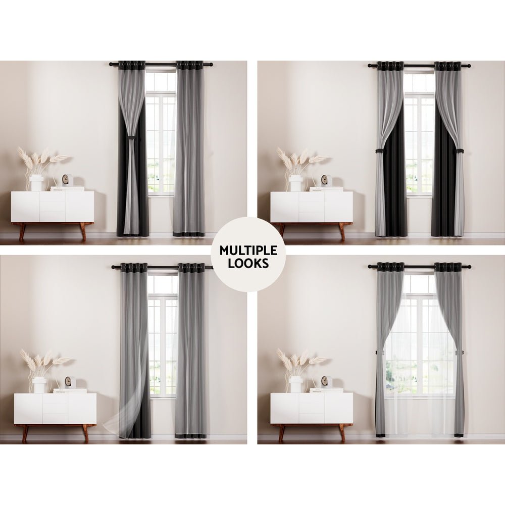 2X 132x160cm Blockout Sheer Curtains Black - Home & Garden > Curtains - Rivercity House & Home Co. (ABN 18 642 972 209) - Affordable Modern Furniture Australia