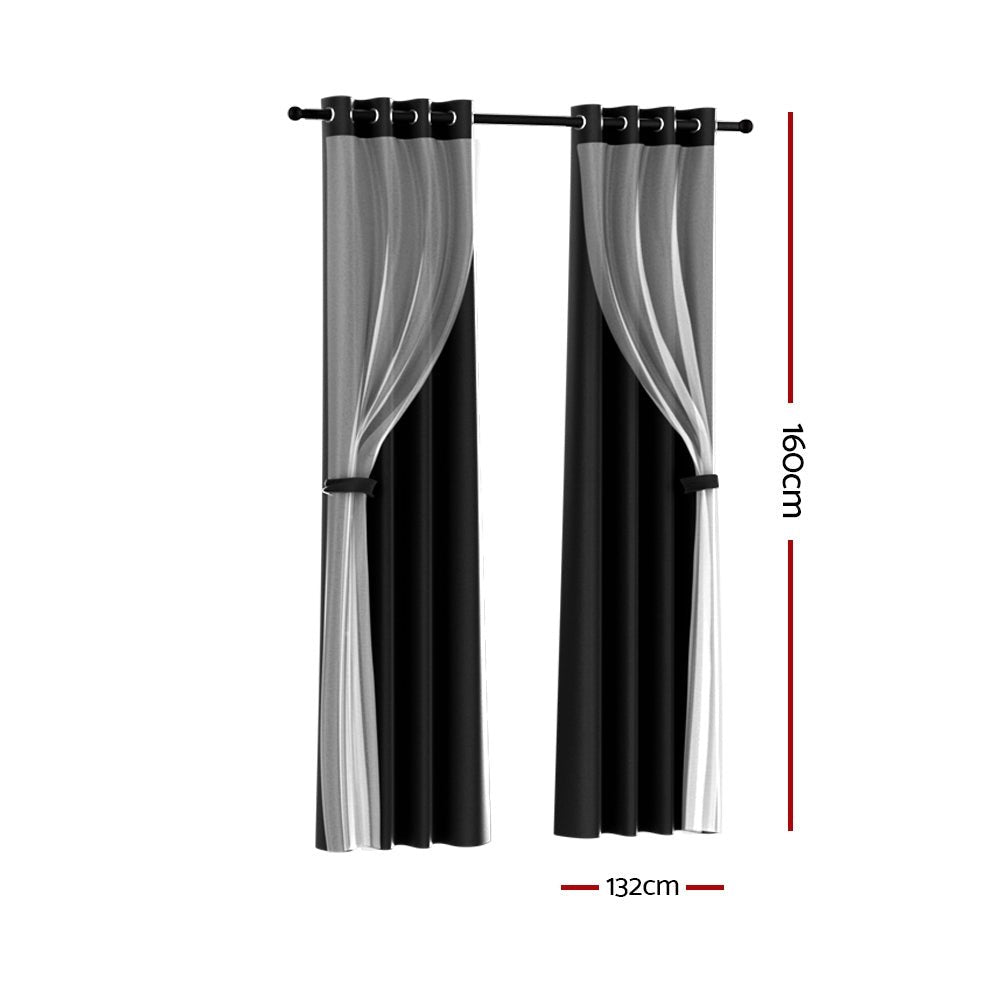 2X 132x160cm Blockout Sheer Curtains Black - Home & Garden > Curtains - Rivercity House & Home Co. (ABN 18 642 972 209) - Affordable Modern Furniture Australia