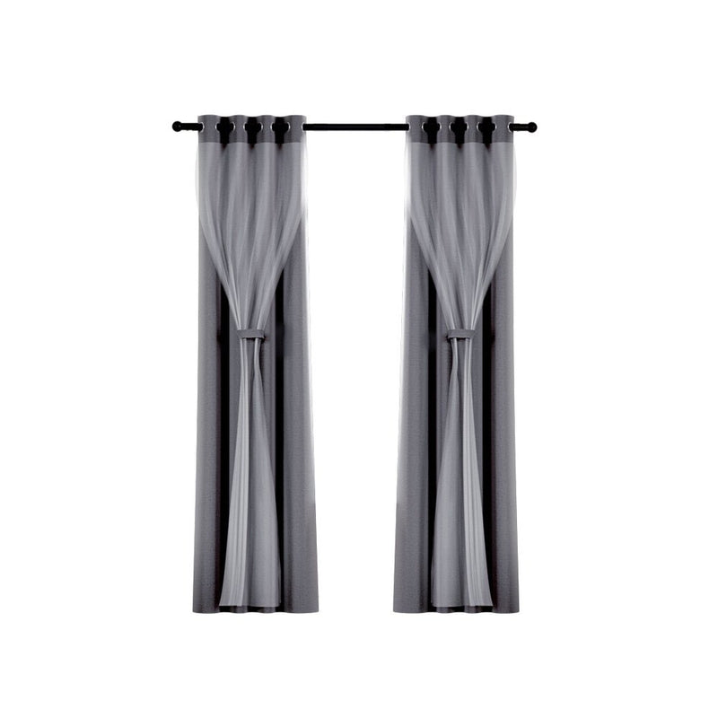 Artiss 2X 132x160cm Blockout Sheer Curtains Charcoal - Home & Garden > Curtains - Rivercity House & Home Co. (ABN 18 642 972 209)