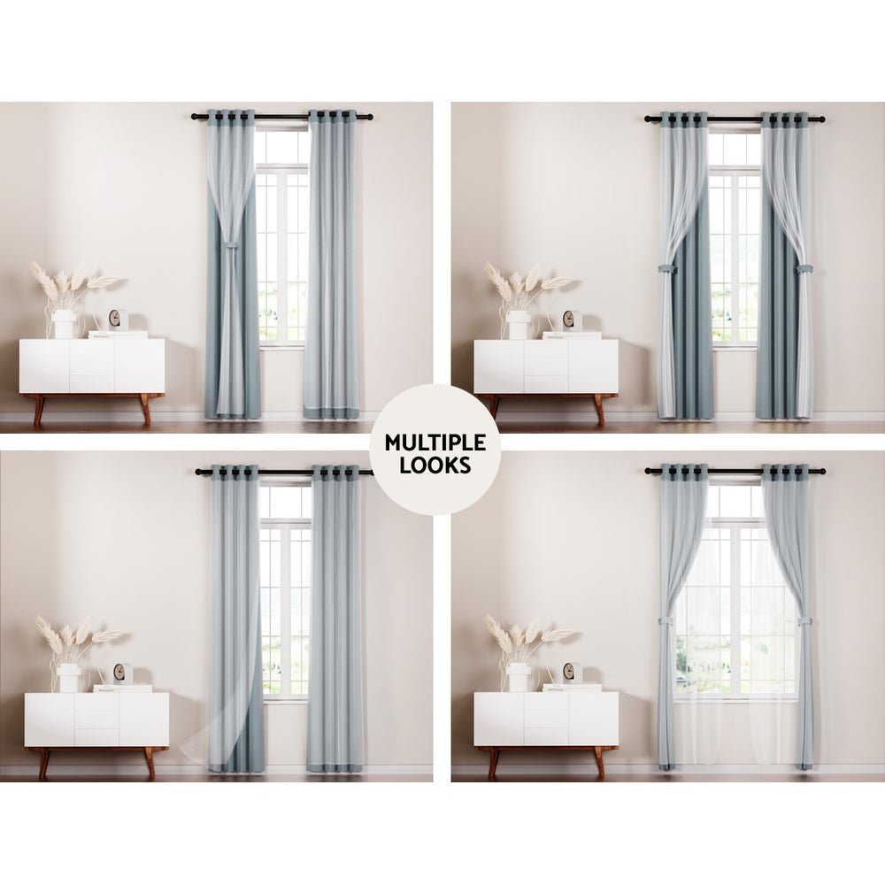 2X 132x160cm Blockout Sheer Curtains Light Grey - Home & Garden > Curtains - Rivercity House & Home Co. (ABN 18 642 972 209) - Affordable Modern Furniture Australia