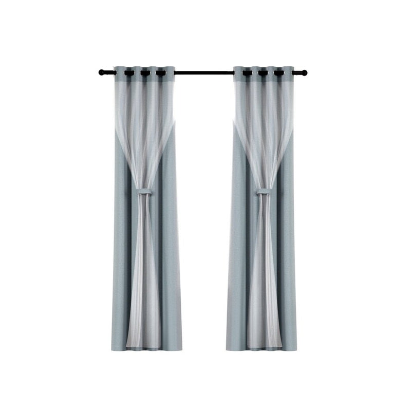 2X 132x213cm Blockout Sheer Curtains Light Grey - Home & Garden > Curtains - Rivercity House & Home Co. (ABN 18 642 972 209) - Affordable Modern Furniture Australia