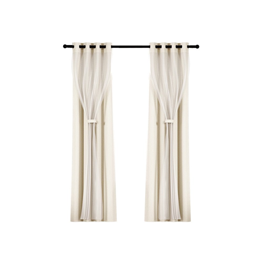 2X 132x242cm Blockout Sheer Curtains Beige - Home & Garden > Curtains - Rivercity House & Home Co. (ABN 18 642 972 209) - Affordable Modern Furniture Australia