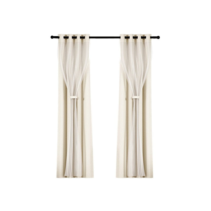 2X 132x242cm Blockout Sheer Curtains Beige - Home & Garden > Curtains - Rivercity House & Home Co. (ABN 18 642 972 209) - Affordable Modern Furniture Australia
