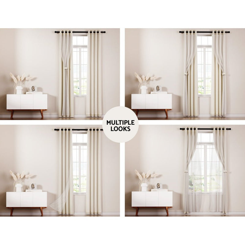 Artiss 2X 132x242cm Blockout Sheer Curtains Beige - Home & Garden > Curtains - Rivercity House & Home Co. (ABN 18 642 972 209)