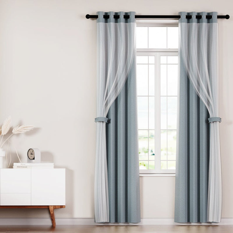 2X 132x242cm Blockout Sheer Curtains Light Grey - Home & Garden > Curtains - Rivercity House & Home Co. (ABN 18 642 972 209) - Affordable Modern Furniture Australia