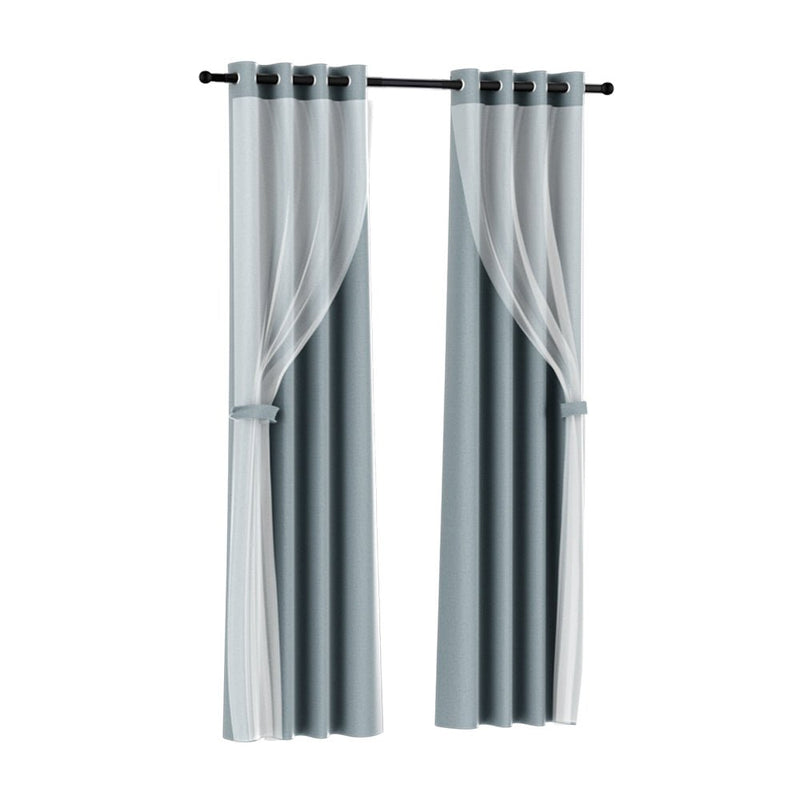 Artiss 2X 132x242cm Blockout Sheer Curtains Light Grey - Home & Garden > Curtains - Rivercity House & Home Co. (ABN 18 642 972 209)
