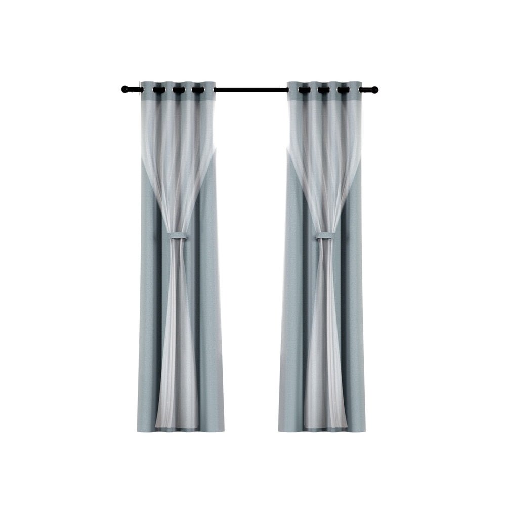 2X 132x242cm Blockout Sheer Curtains Light Grey - Home & Garden > Curtains - Rivercity House & Home Co. (ABN 18 642 972 209) - Affordable Modern Furniture Australia