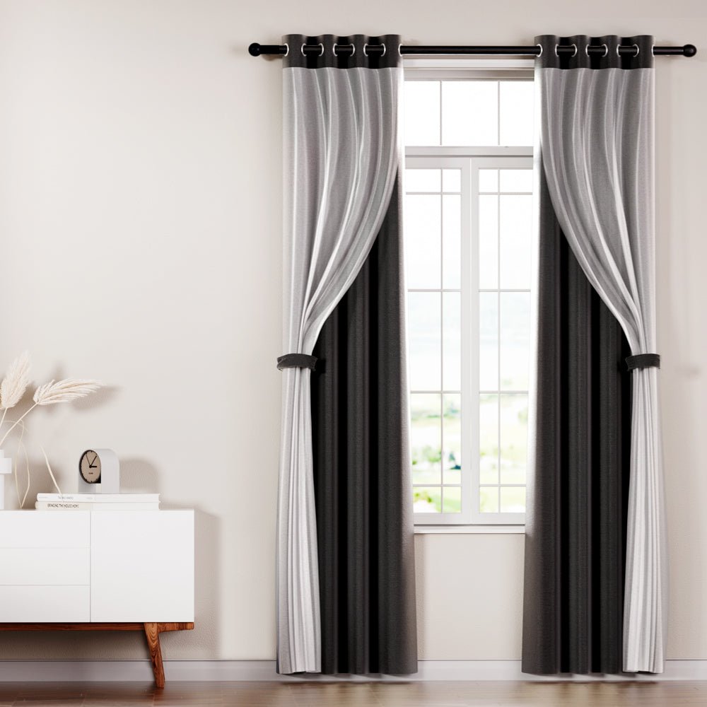 2X 132x274cm Blockout Sheer Curtains Black - Home & Garden > Curtains - Rivercity House & Home Co. (ABN 18 642 972 209) - Affordable Modern Furniture Australia