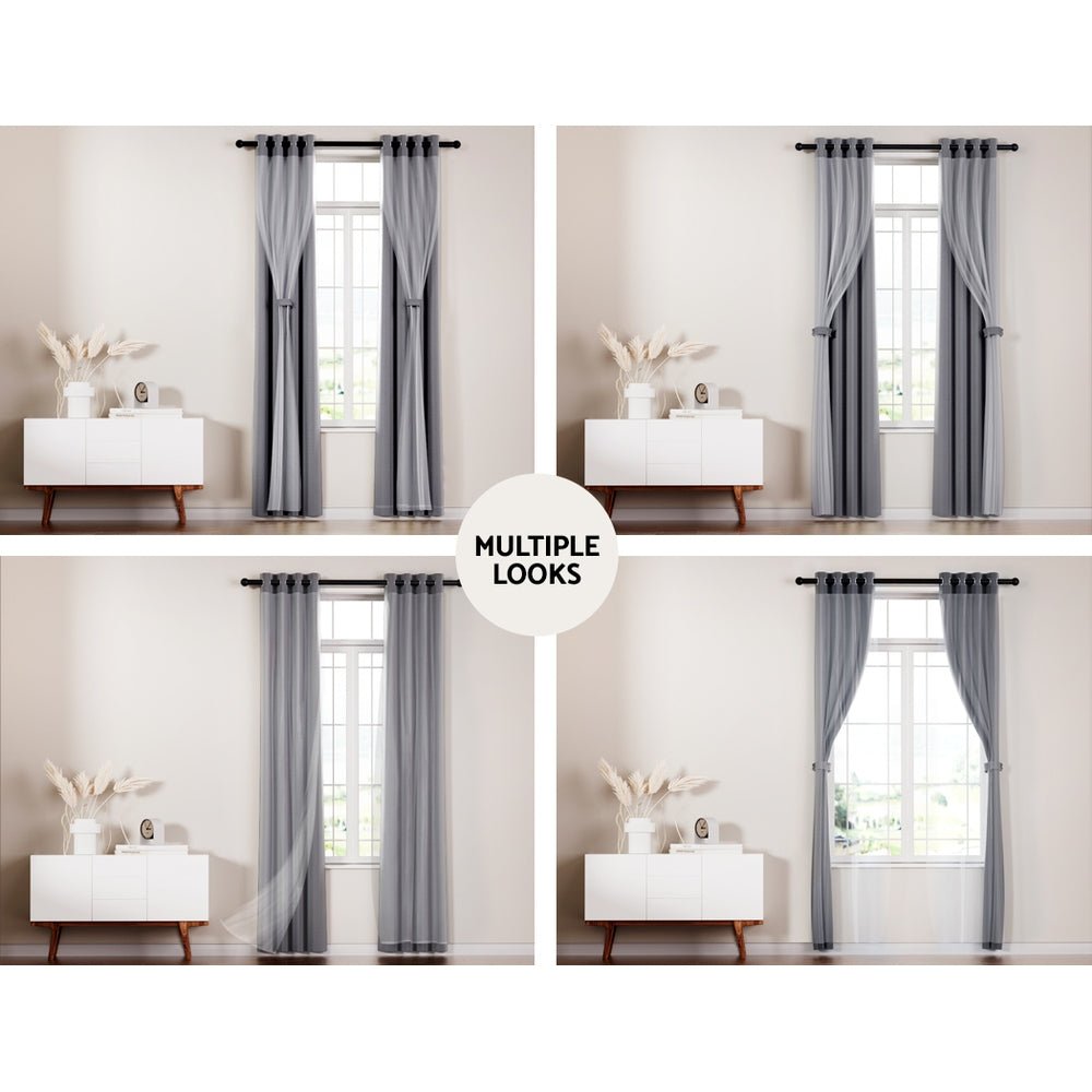 2X 132x274cm Blockout Sheer Curtains Charcoal - Home & Garden > Curtains - Rivercity House & Home Co. (ABN 18 642 972 209) - Affordable Modern Furniture Australia