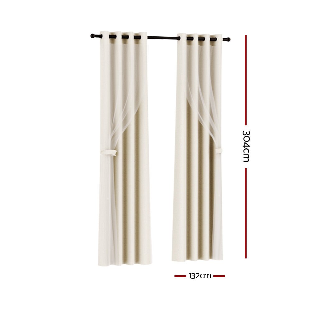 2X 132x304cm Blockout Sheer Curtains Beige - Home & Garden > Curtains - Rivercity House & Home Co. (ABN 18 642 972 209) - Affordable Modern Furniture Australia