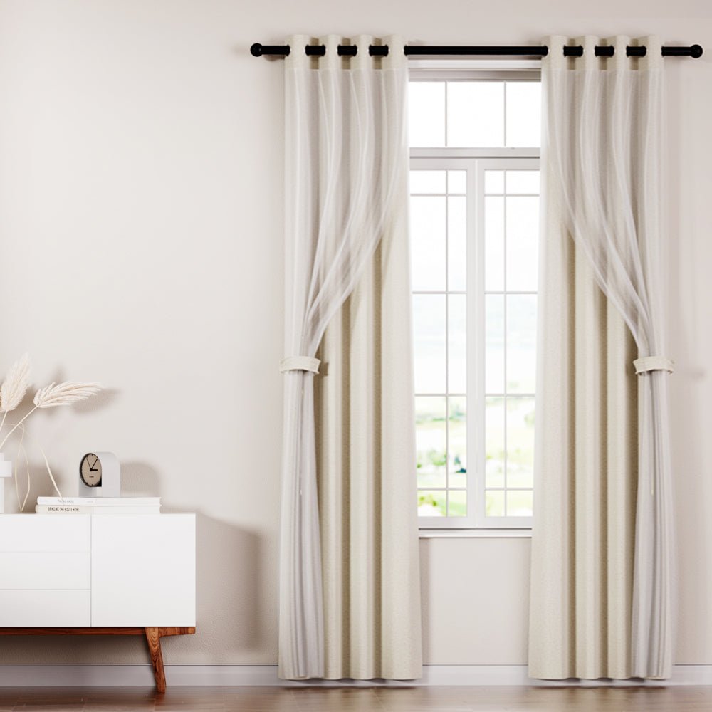 2X 132x304cm Blockout Sheer Curtains Beige - Home & Garden > Curtains - Rivercity House & Home Co. (ABN 18 642 972 209) - Affordable Modern Furniture Australia