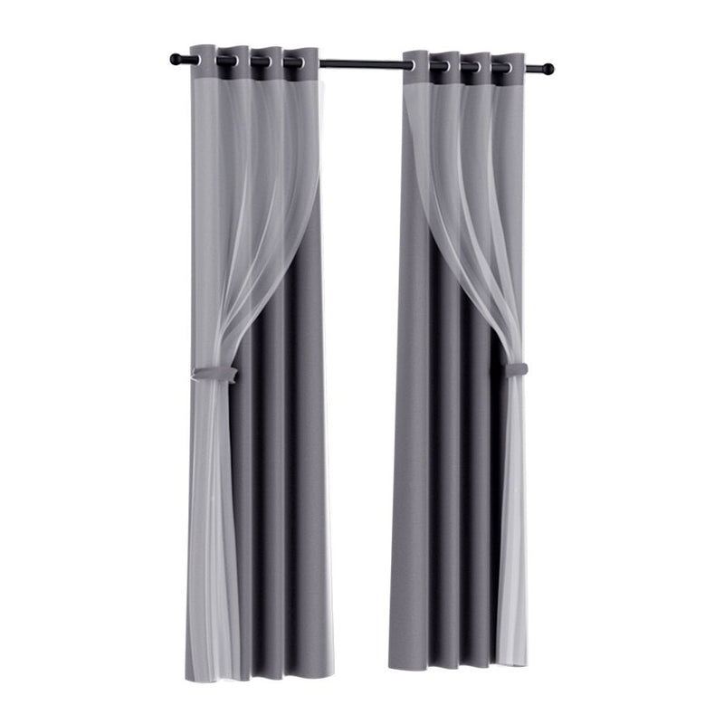 2X 132x304cm Blockout Sheer Curtains Charcoal - Home & Garden > Curtains - Rivercity House & Home Co. (ABN 18 642 972 209) - Affordable Modern Furniture Australia