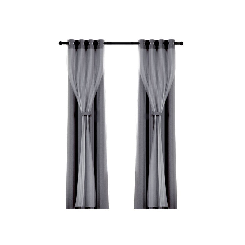 2X 132x304cm Blockout Sheer Curtains Charcoal - Home & Garden > Curtains - Rivercity House & Home Co. (ABN 18 642 972 209) - Affordable Modern Furniture Australia