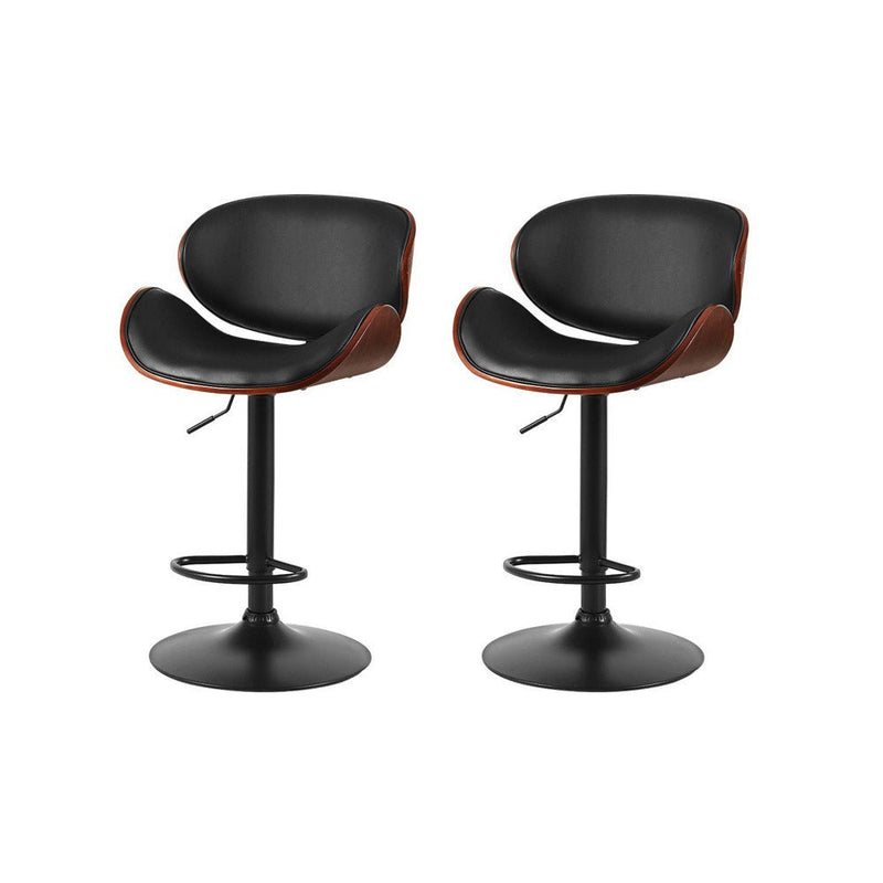 Set of 2 Alexander Bar Stools with Gas Lift Wood & Black Leather - Furniture > Bar Stools & Chairs - Rivercity House & Home Co. (ABN 18 642 972 209) - Affordable Modern Furniture Australia