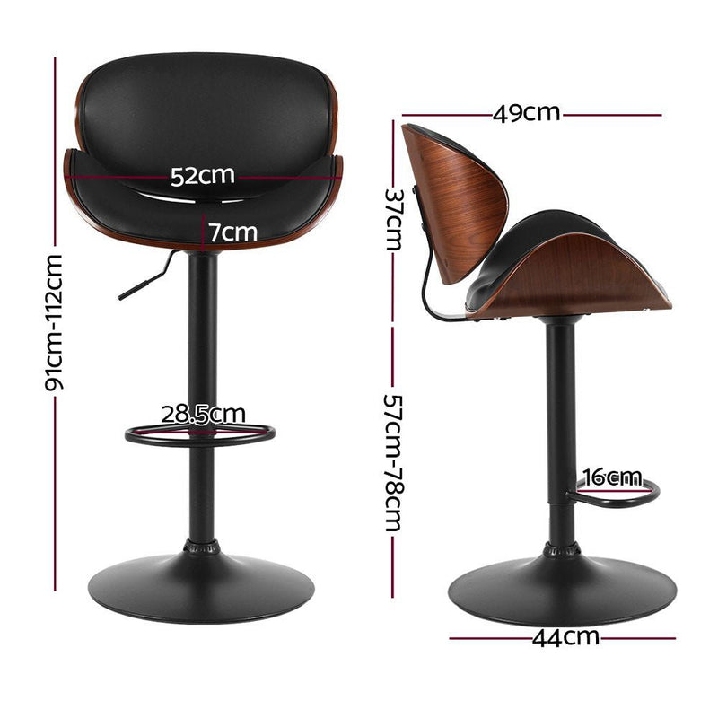 Set of 2 Alexander Bar Stools with Gas Lift Wood & Black Leather - Furniture > Bar Stools & Chairs - Rivercity House & Home Co. (ABN 18 642 972 209) - Affordable Modern Furniture Australia