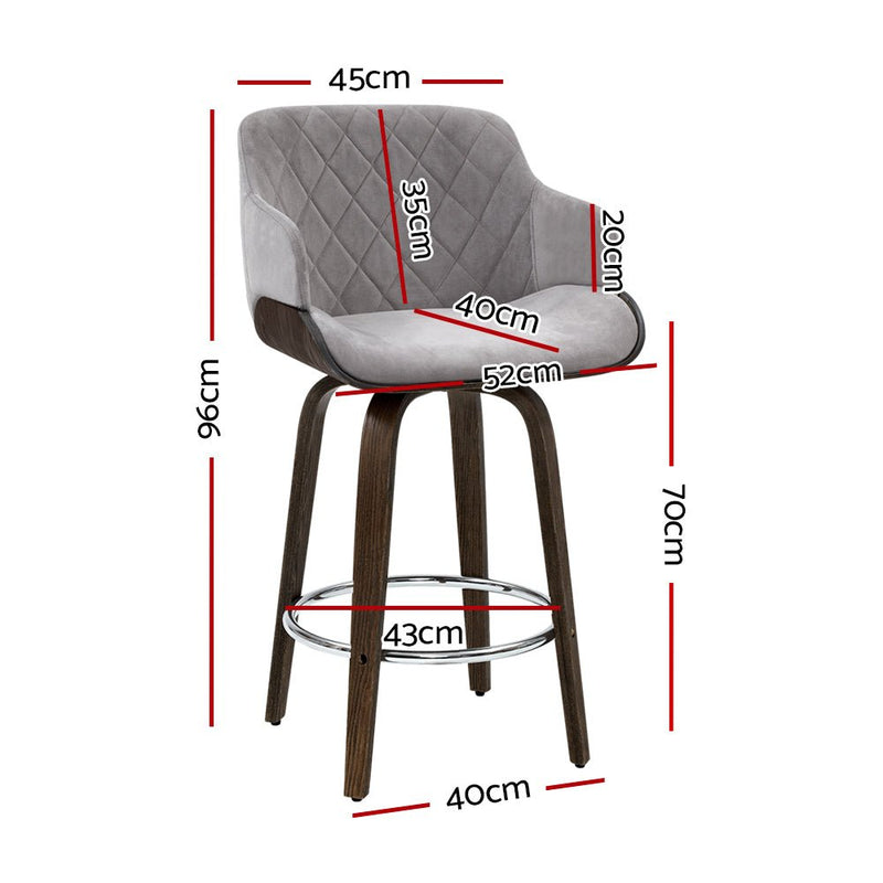 Set of 2 Lucian Grey Velvet Bar Stool Chairs - Furniture > Bar Stools & Chairs - Rivercity House & Home Co. (ABN 18 642 972 209) - Affordable Modern Furniture Australia