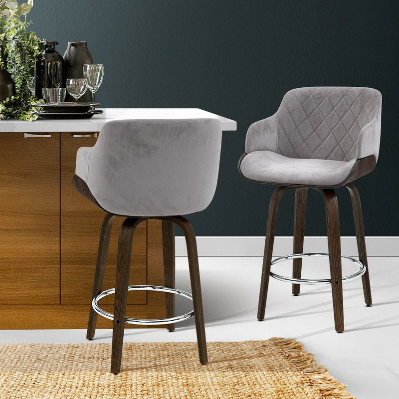 Set of 2 Lucian Grey Velvet Bar Stool Chairs - Furniture > Bar Stools & Chairs - Rivercity House & Home Co. (ABN 18 642 972 209) - Affordable Modern Furniture Australia