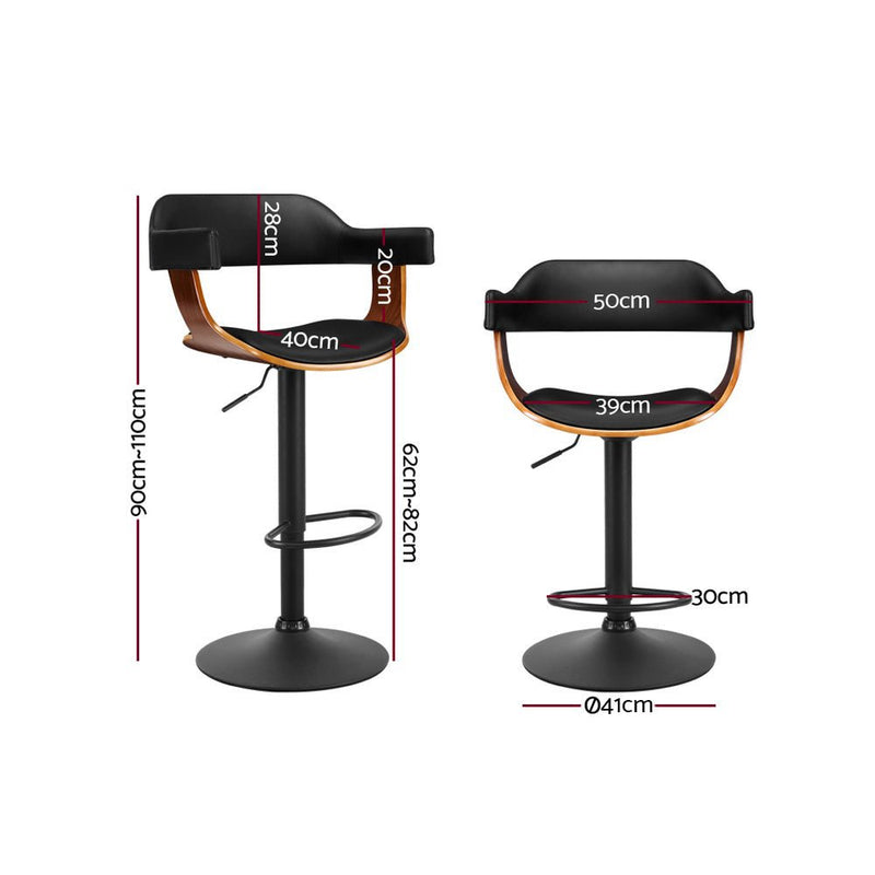 Set of 2 Archer Wooden Bar Stools with Gas Lift Wood & Black Leather - Furniture > Bar Stools & Chairs - Rivercity House & Home Co. (ABN 18 642 972 209) - Affordable Modern Furniture Australia