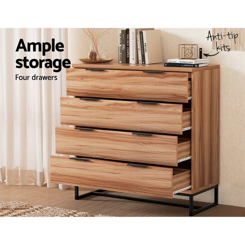 Artiss 4 Chest of Drawers Cabinet Dresser Table Tallboy Storage Bedroom Rust Oak - Furniture > Bedroom - Rivercity House & Home Co. (ABN 18 642 972 209)