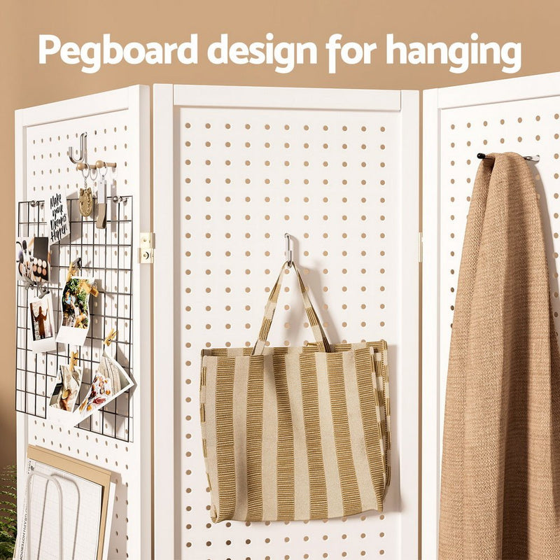 Artiss 4 Panel Room Divider Screen 164x170cm Pegboard White - Furniture > Bedroom - Rivercity House & Home Co. (ABN 18 642 972 209) - Affordable Modern Furniture Australia