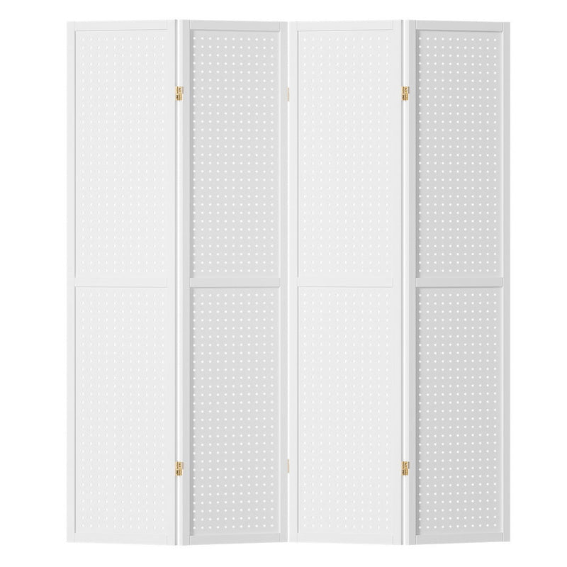 Artiss 4 Panel Room Divider Screen 164x170cm Pegboard White - Furniture > Bedroom - Rivercity House & Home Co. (ABN 18 642 972 209) - Affordable Modern Furniture Australia