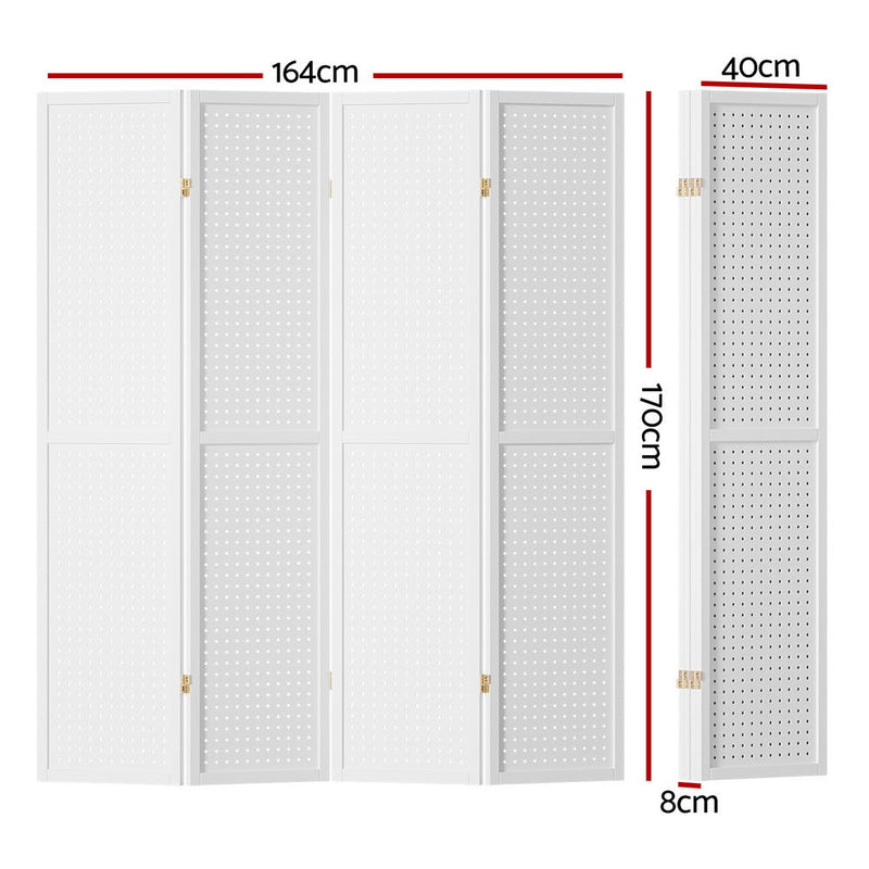 Artiss 4 Panel Room Divider Screen 164x170cm Pegboard White - Furniture > Bedroom - Rivercity House & Home Co. (ABN 18 642 972 209) - Affordable Modern Furniture Australia