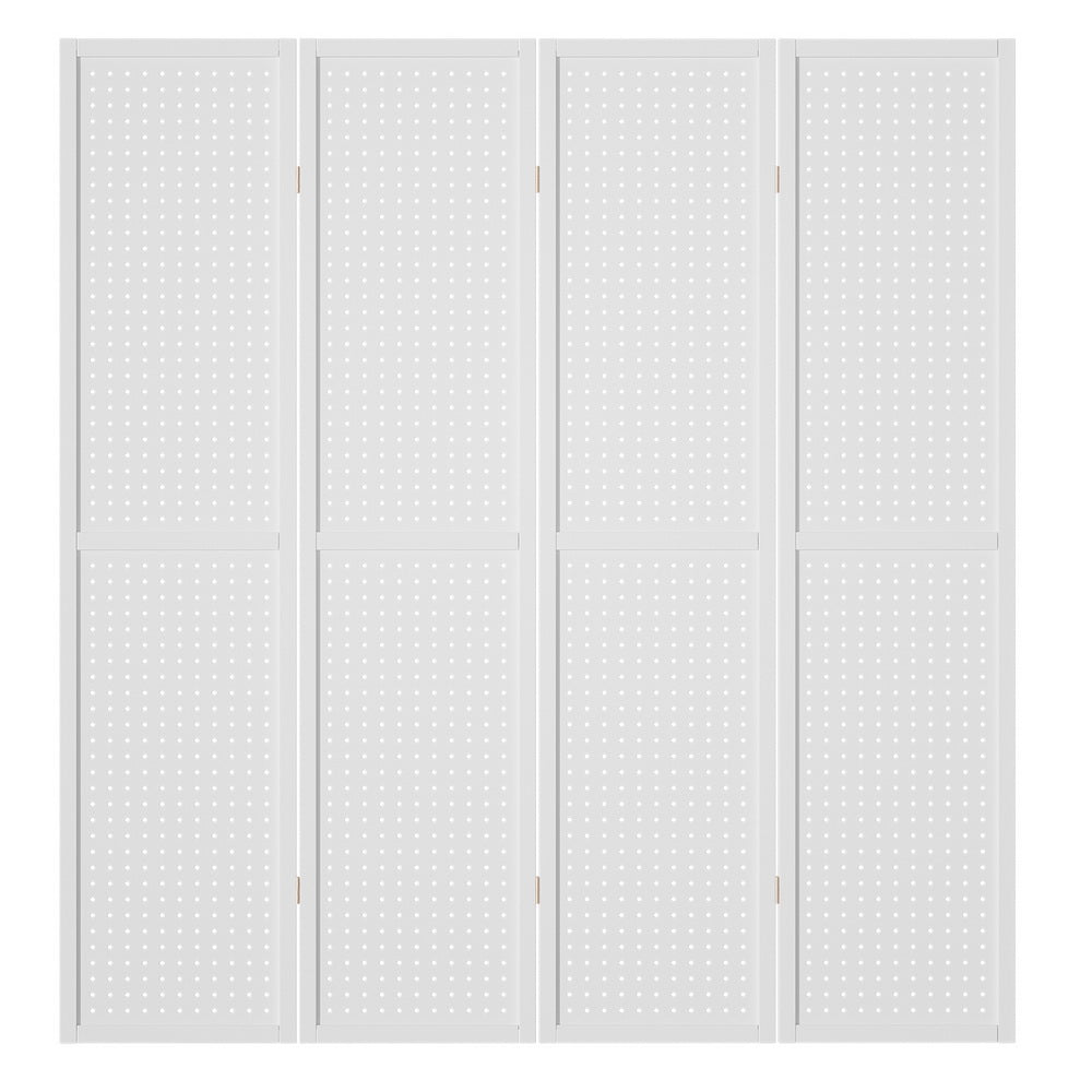 Artiss 4 Panel Room Divider Screen 164x170cm Pegboard White - Furniture > Bedroom - Rivercity House & Home Co. (ABN 18 642 972 209) - Affordable Modern Furniture Australia