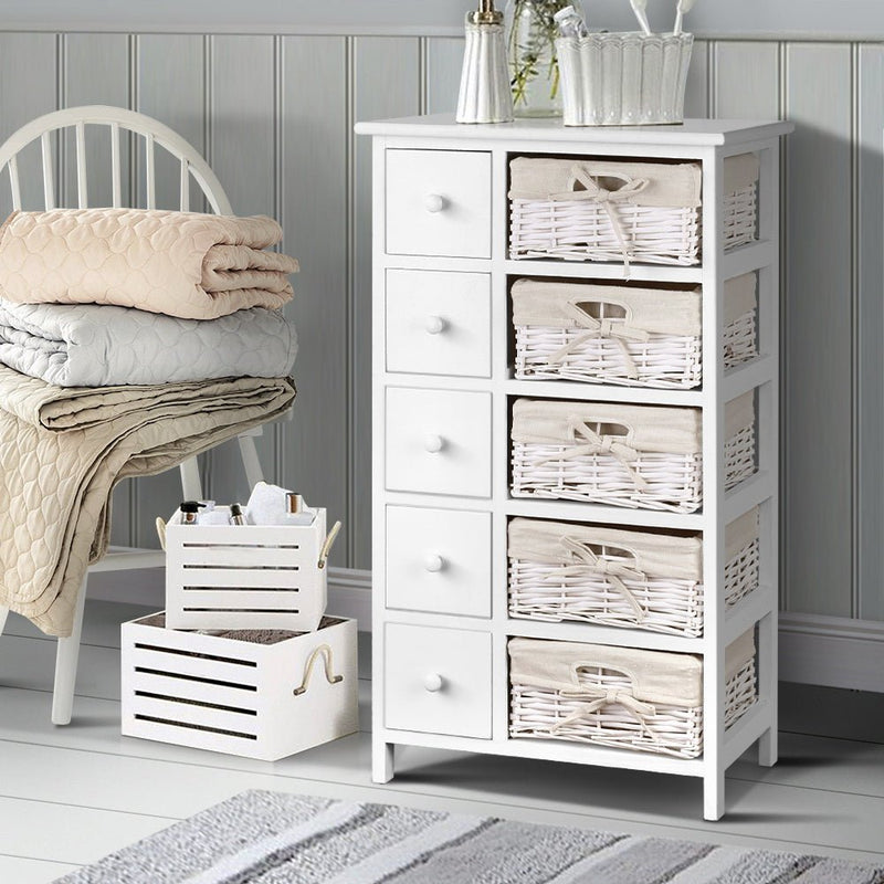 Artiss 5 Basket Storage Drawers - White - Furniture > Bedroom - Rivercity House & Home Co. (ABN 18 642 972 209)