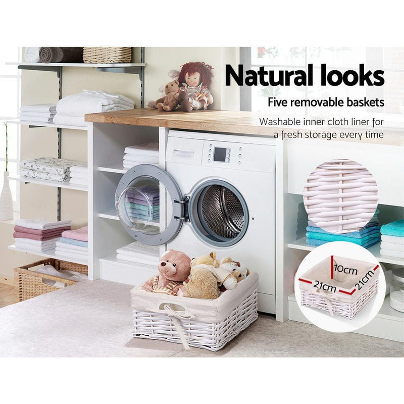Artiss 5 Basket Storage Drawers - White - Furniture > Bedroom - Rivercity House & Home Co. (ABN 18 642 972 209)