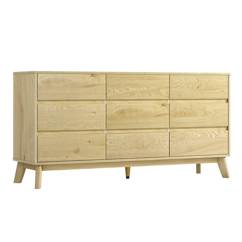 Artiss 9 Chest of Drawers Cabinet Dresser Table Tallboy Storage Bedroom Oak - Furniture > Bedroom - Rivercity House & Home Co. (ABN 18 642 972 209)
