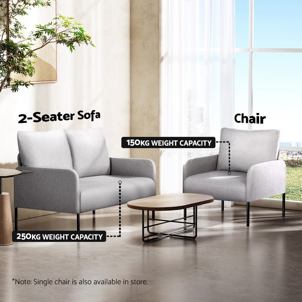 Kane 2 Seater Armchair Lounge Chair Grey Linen - Furniture > Bar Stools & Chairs - Rivercity House & Home Co. (ABN 18 642 972 209) - Affordable Modern Furniture Australia