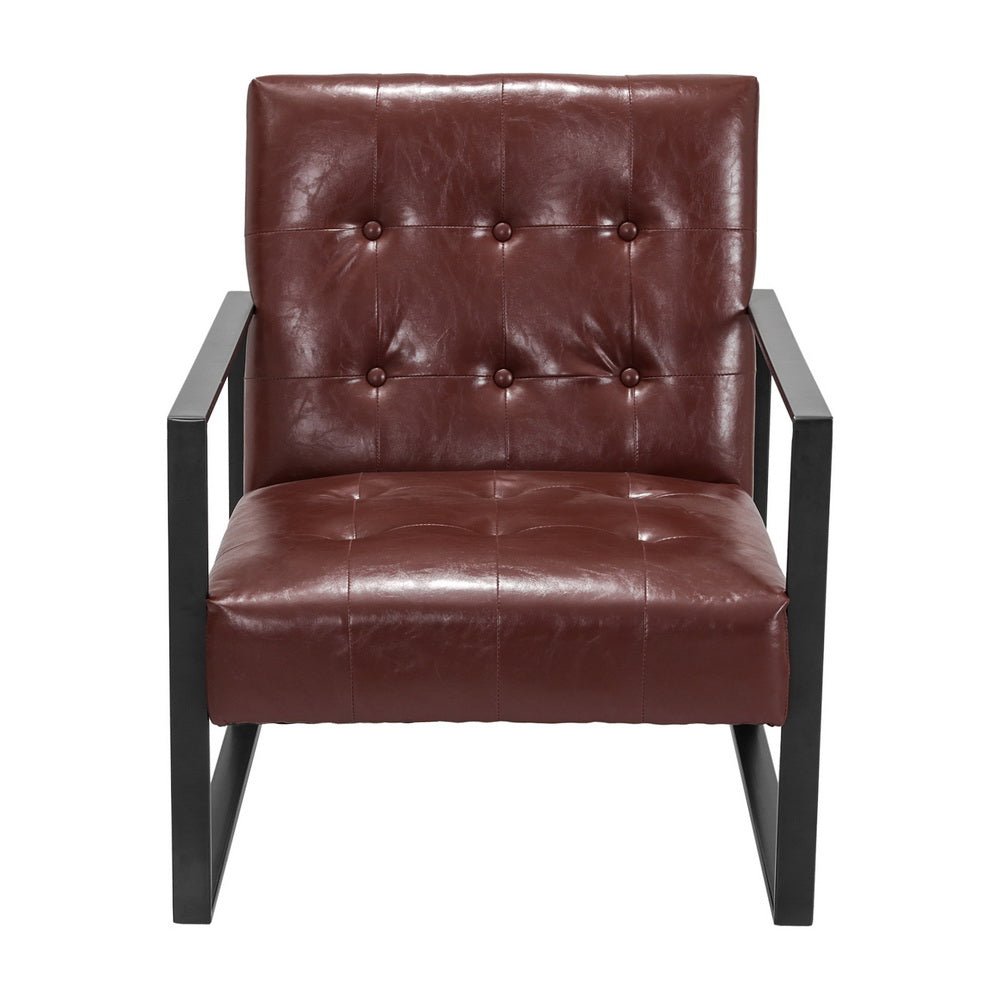 Kora Armchair Lounge Chair - Brown PU Leather With Metal Frame - Furniture > Bar Stools & Chairs - Rivercity House & Home Co. (ABN 18 642 972 209) - Affordable Modern Furniture Australia