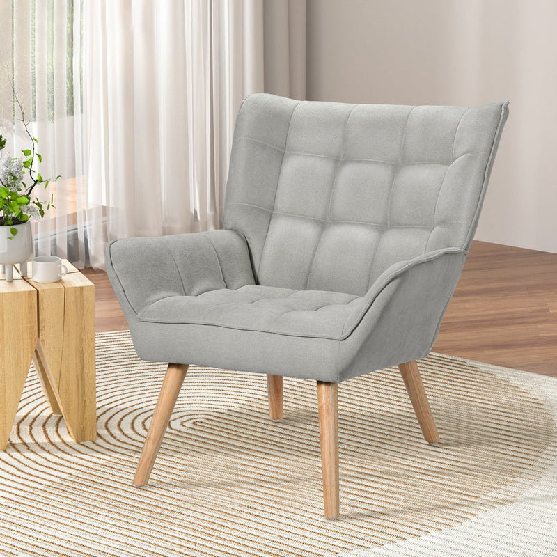 Artiss Armchair Lounge Chair Accent Chairs Sofa Linen Fabric Cushion Seat Grey - Furniture > Bar Stools & Chairs - Rivercity House & Home Co. (ABN 18 642 972 209)